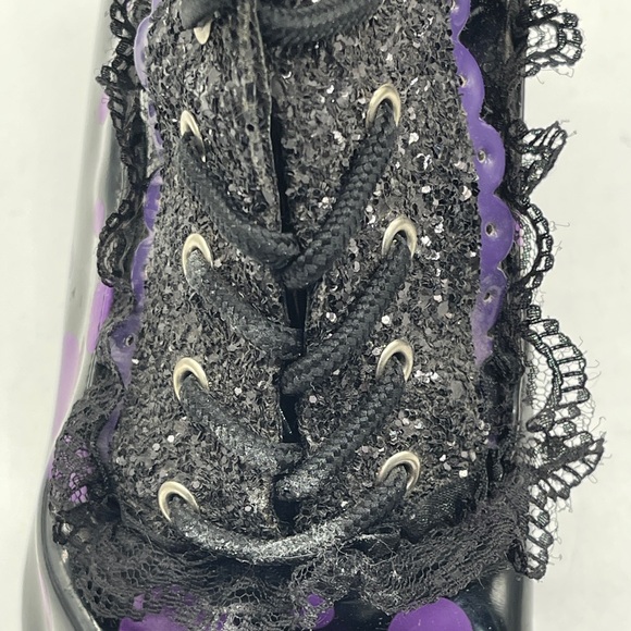 Funtasma Black Patent Purple Polka Dot Lace Up Boots Goth Cosplay Witch Sz 11.5 - Picture 7 of 9